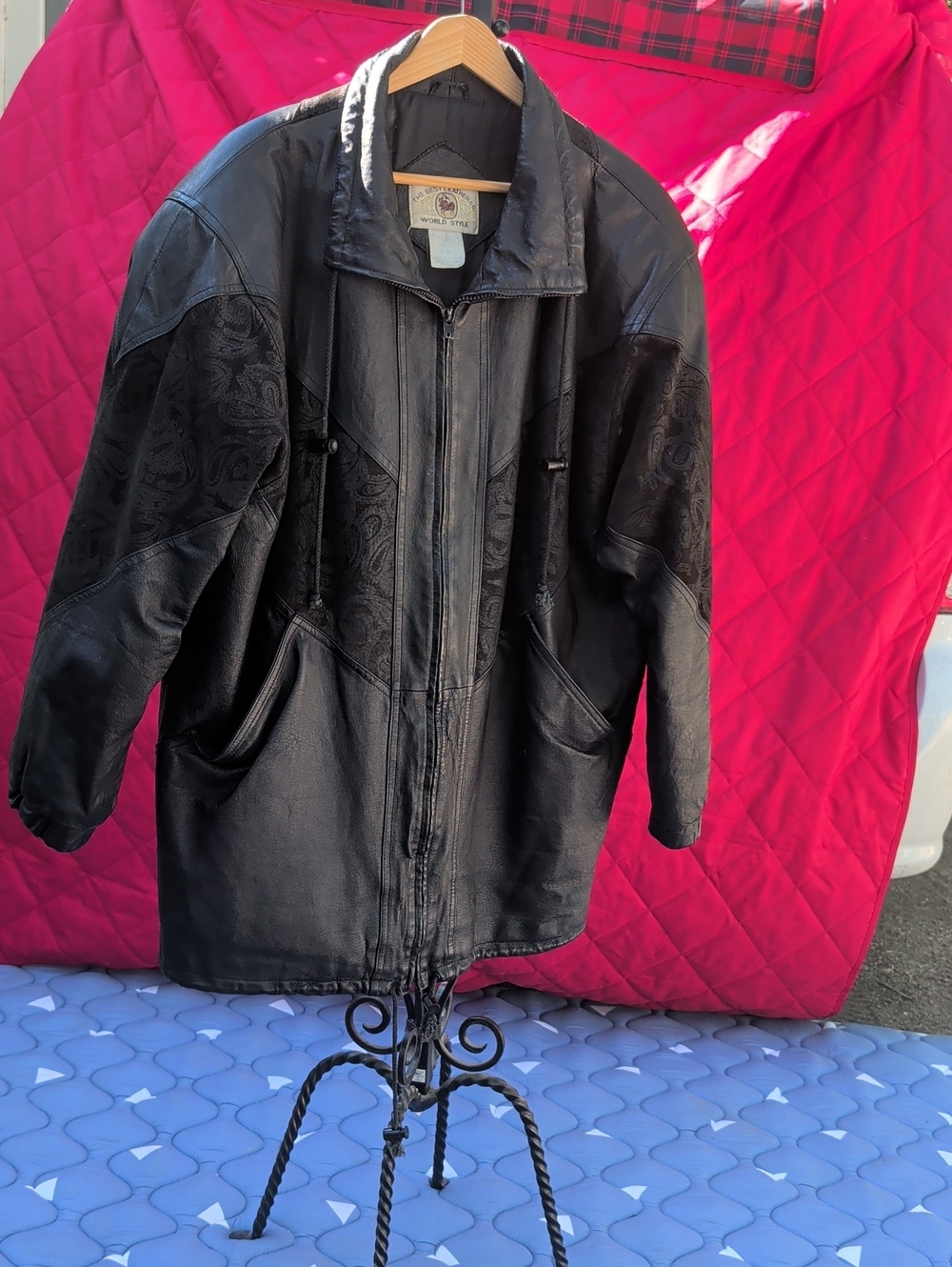 Men's Black Leather Military-Style Field Jacket